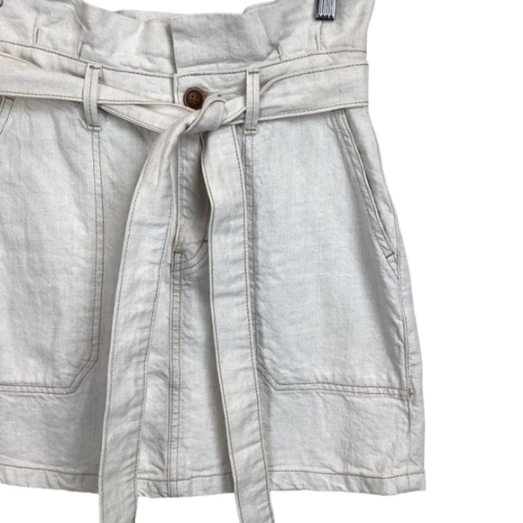 Free People paper bag waist mini skirt‎ oatmeal denim size 2 zippered & belt tie - Picture 5 of 9